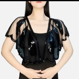 Leaf Embroidery Sequin Shawl Women's 1920s Shawl Wrap Beaded Evening Cape